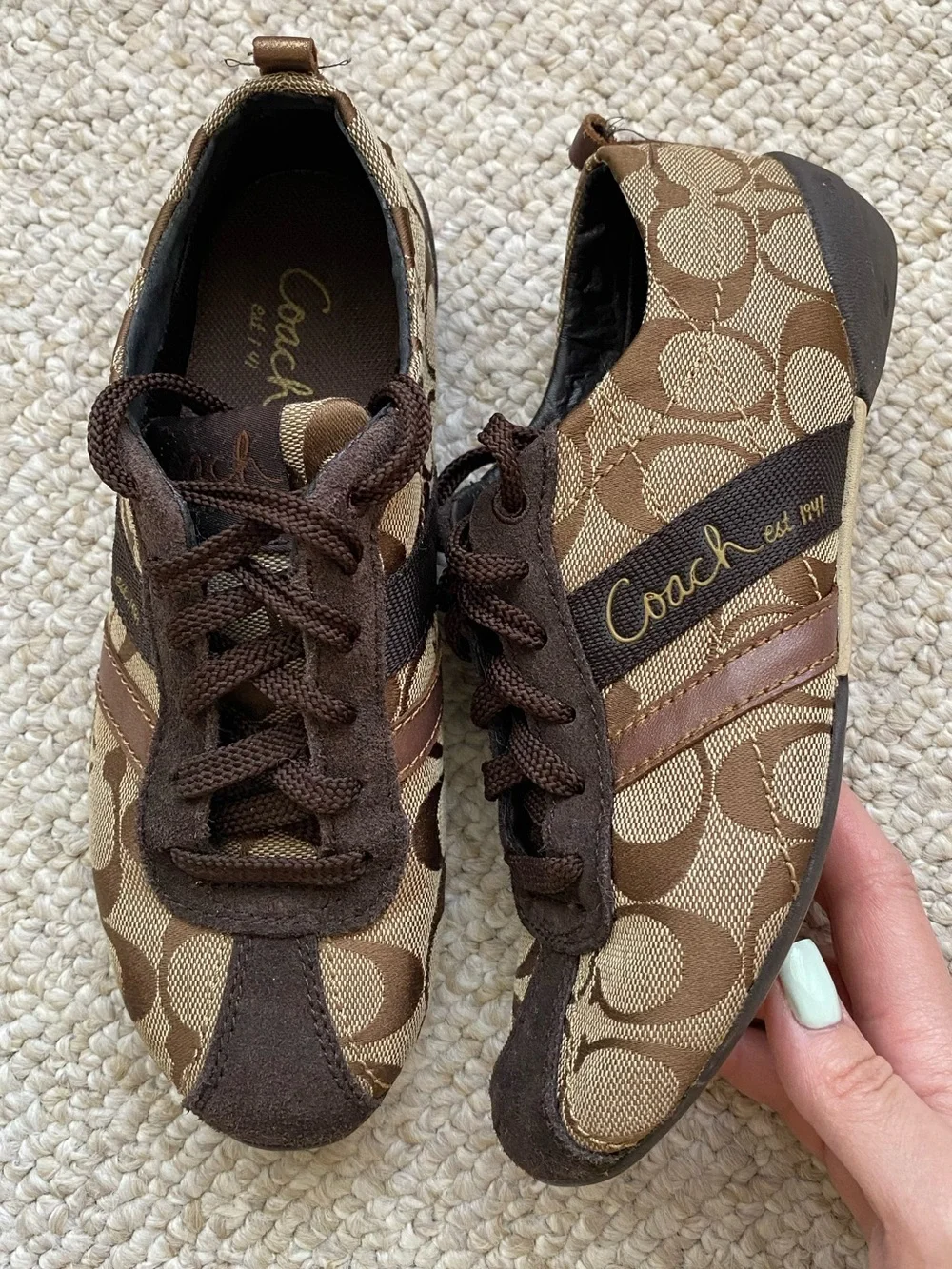 Coach Brown Signature Pattern Lace-Up Sneakers
